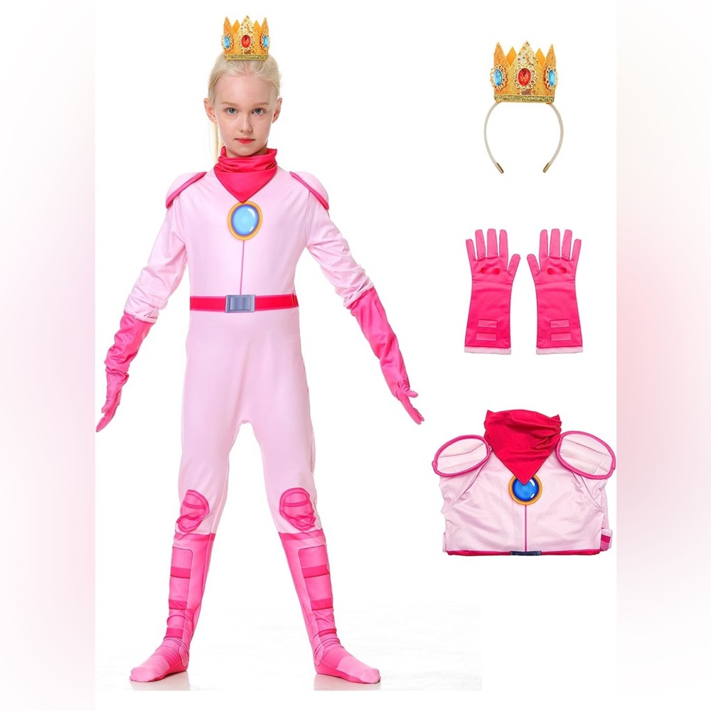 Princess Peach girls Mario Kart costume, M (5-6)